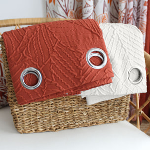 Rideau à oeillets feuillage aspect gaufré - Ecru