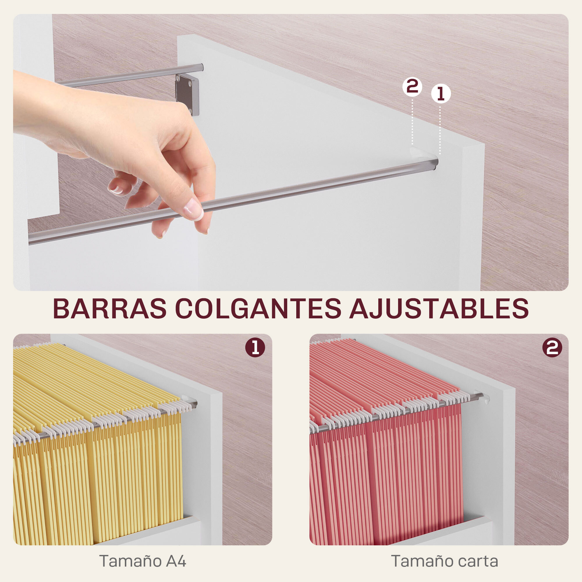 Cajonera de Oficina Mueble Archivador con 2 Cajones Cajonera para Escritorio con Cerraduras Carpetas Suspendidas para A4 y Carta 40x41,5x67,5 cm Blanco