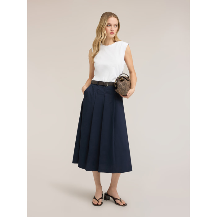 Motivi - Vestito midi con cintura e gonna in popeline - Nero