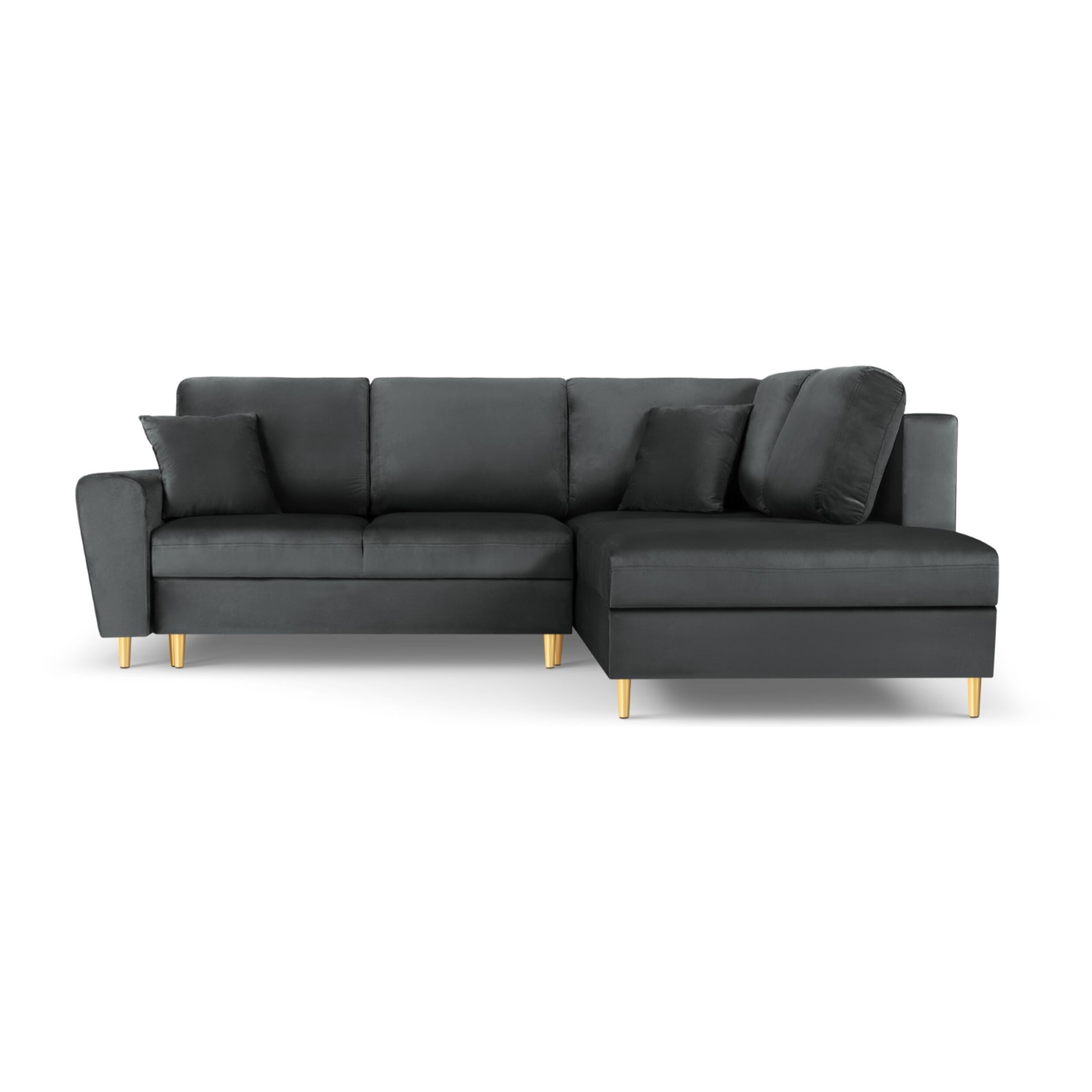 Canapé d'angle droit convertible avec coffre de rangement "Kyoto" 5 places en velours gris foncé