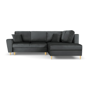 Canapé d'angle droit convertible avec coffre de rangement "Kyoto" 5 places en velours gris foncé