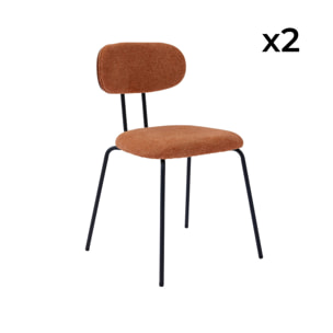2 chaises décor bois courbé teinté noyer et tissu déperlant terracotta. pieds métal noir mat - L 45 x P 55 x H 80cm - Erin