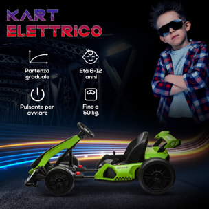 HOMCOM Go Kart Elettrico per Bambini 6-12 Anni 24V 12km/h con Seggiolino Regolabile, Verde