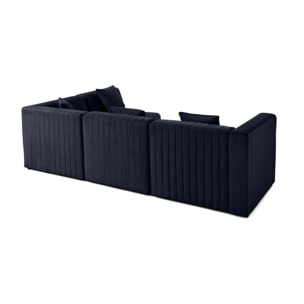 Nova - canapé modulable d'angle droit - 5 places - en velours - Bleu marine
