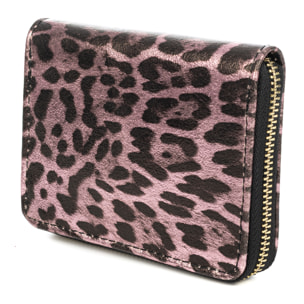 Avelengo cartera mujer, de piel auténtica Gamuza con estampado animal print leopardo lacada brillante.