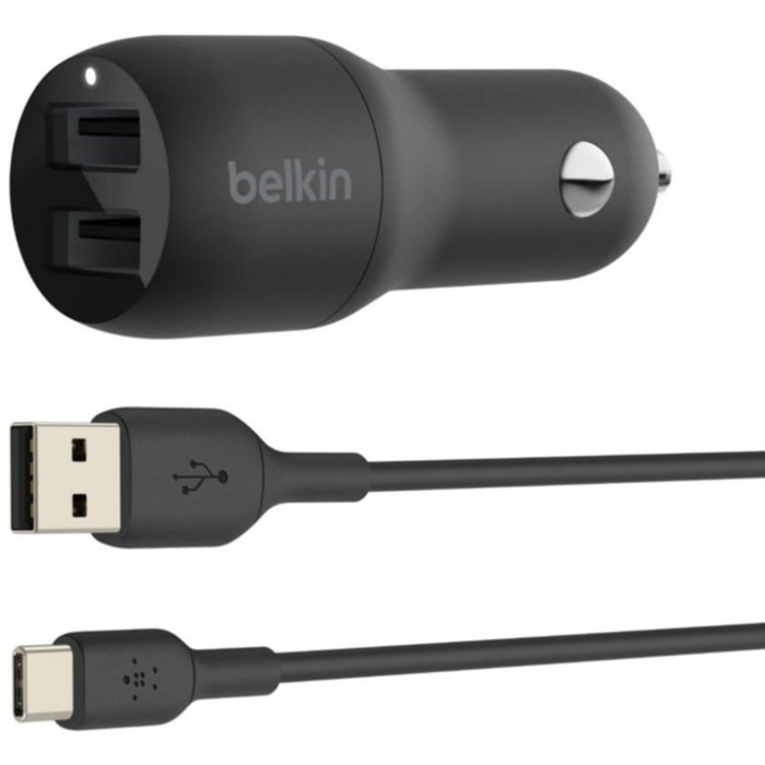 Chargeur BELKIN 24W 2xUSB-A/USB-C 1m noir