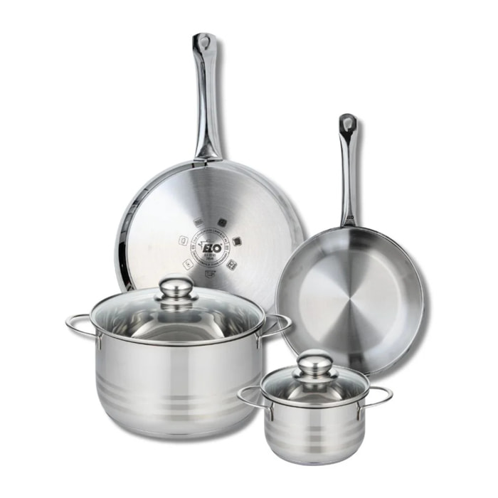 Ensemble de 2 Poêles de cuisson 24 et 28 cm et 2 faitouts 14 et 24 cm Elo Profi Brillant