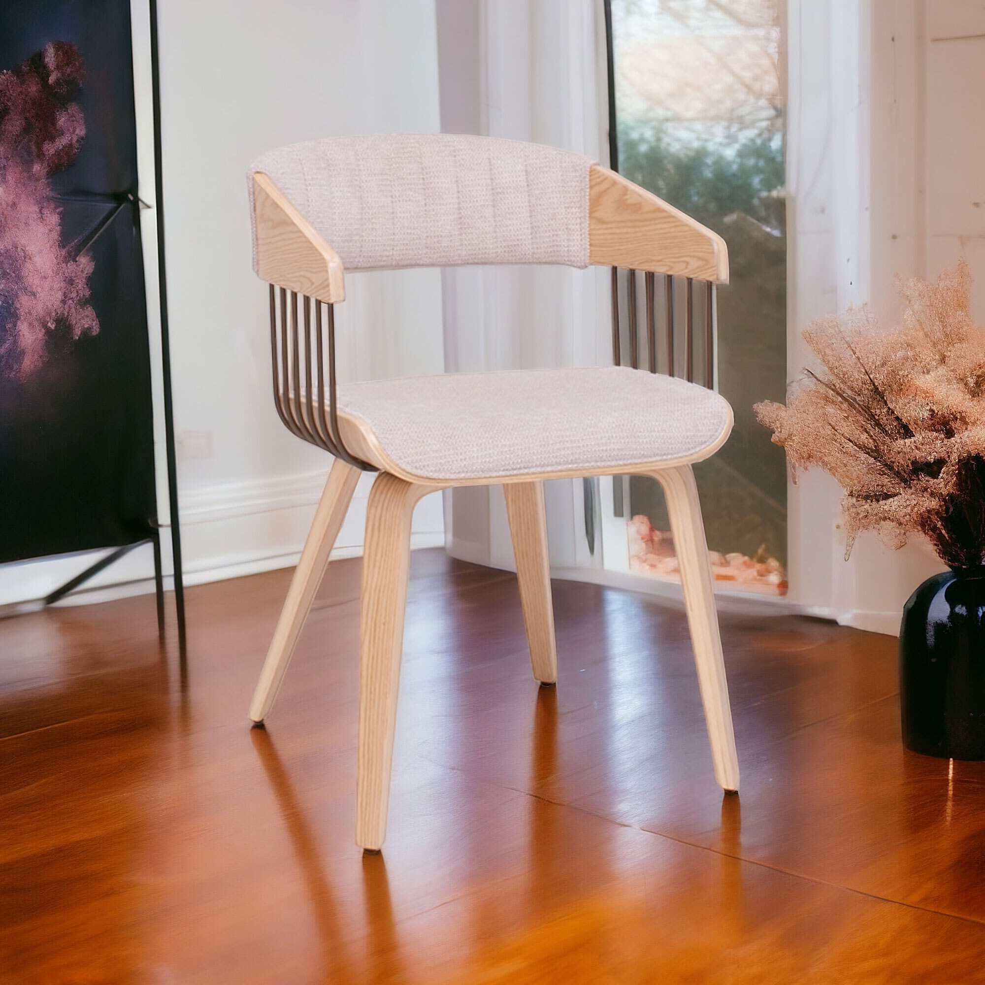 Brema - Set 2 Sedie Imbottiti 51x78x42,5 cm in Legno di Plywood e Tessuto Beige