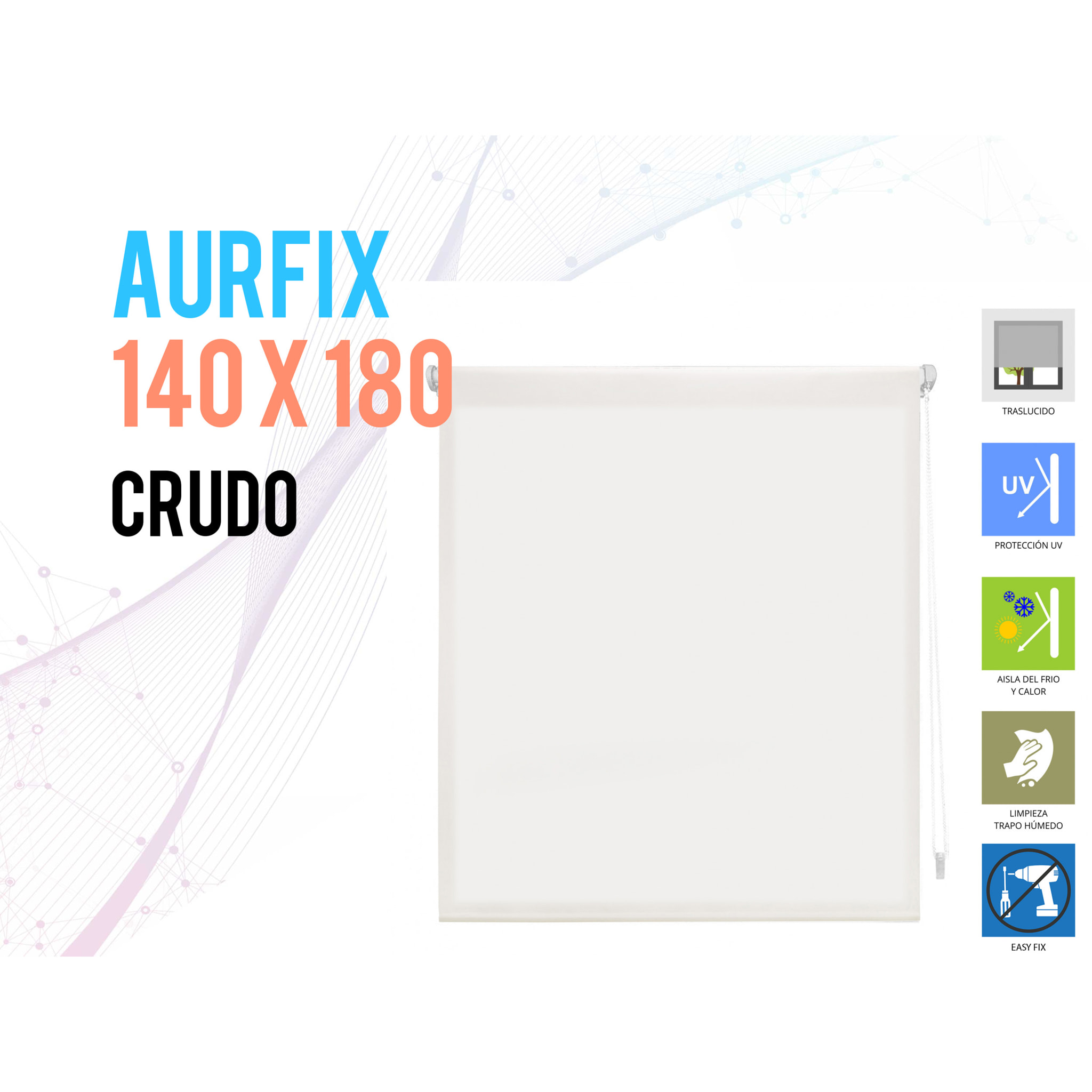 Store enrouleur Easyfix Polyester Translucide Crème 140 x 180