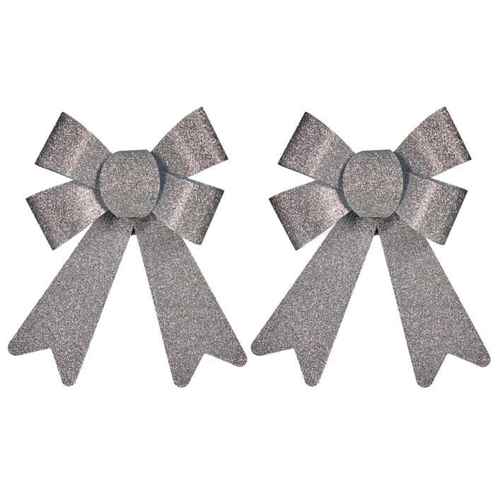Set de 2 lazos decorativos color plata. Tamaño 15x17cm.