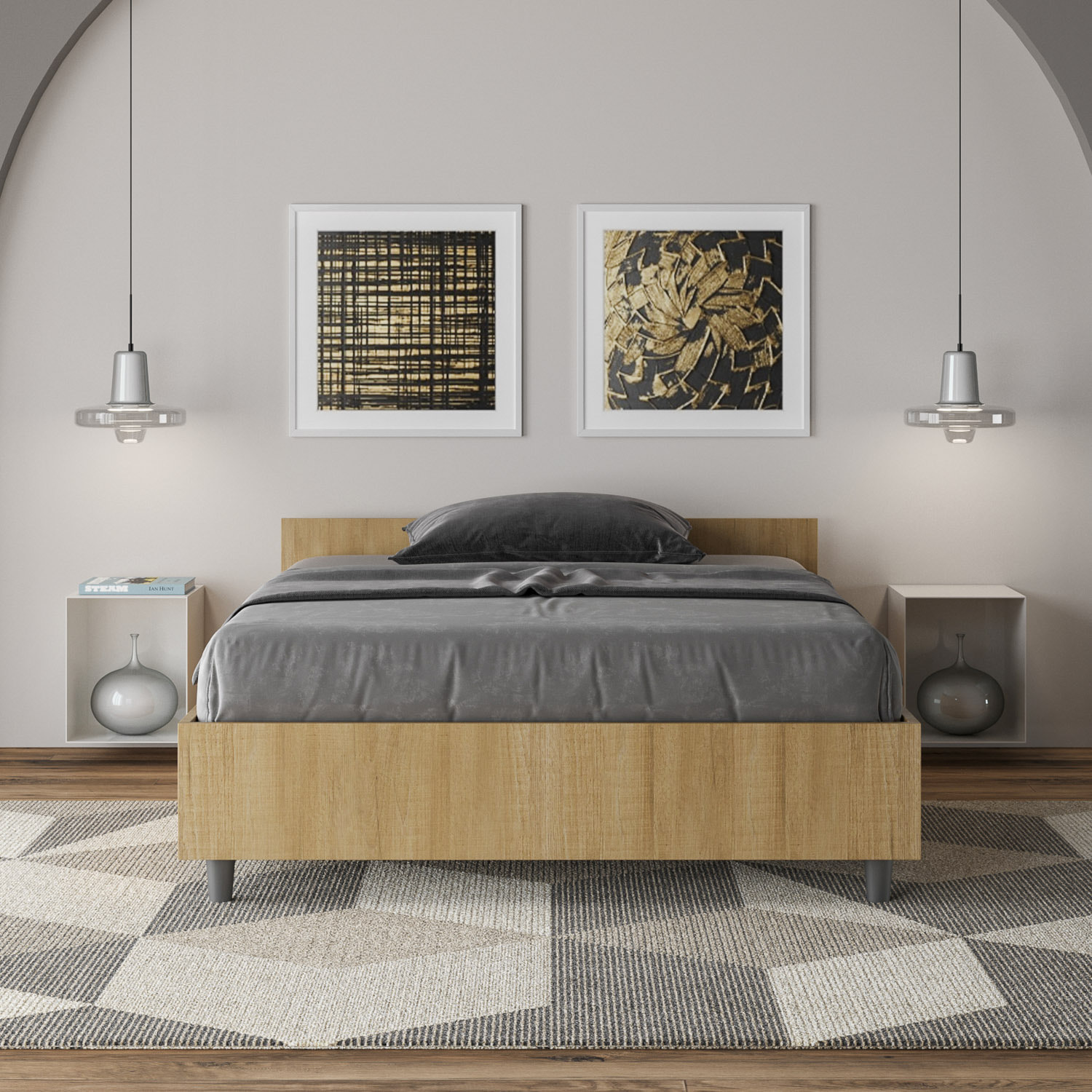 Letto una piazza e mezza con rete 120x200 quercia Nuamo