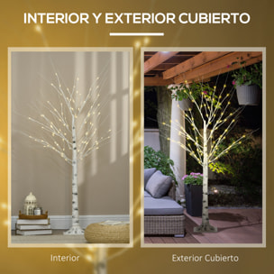 HOMCOM Árbol de Abedul Altura 150 cm con 96 Luces LED IP44 Blanco Cálido Ramas Flexibles y Base Lámpara de Árbol Decoración Navidad para Interiores 22x22x150 cm Blanco