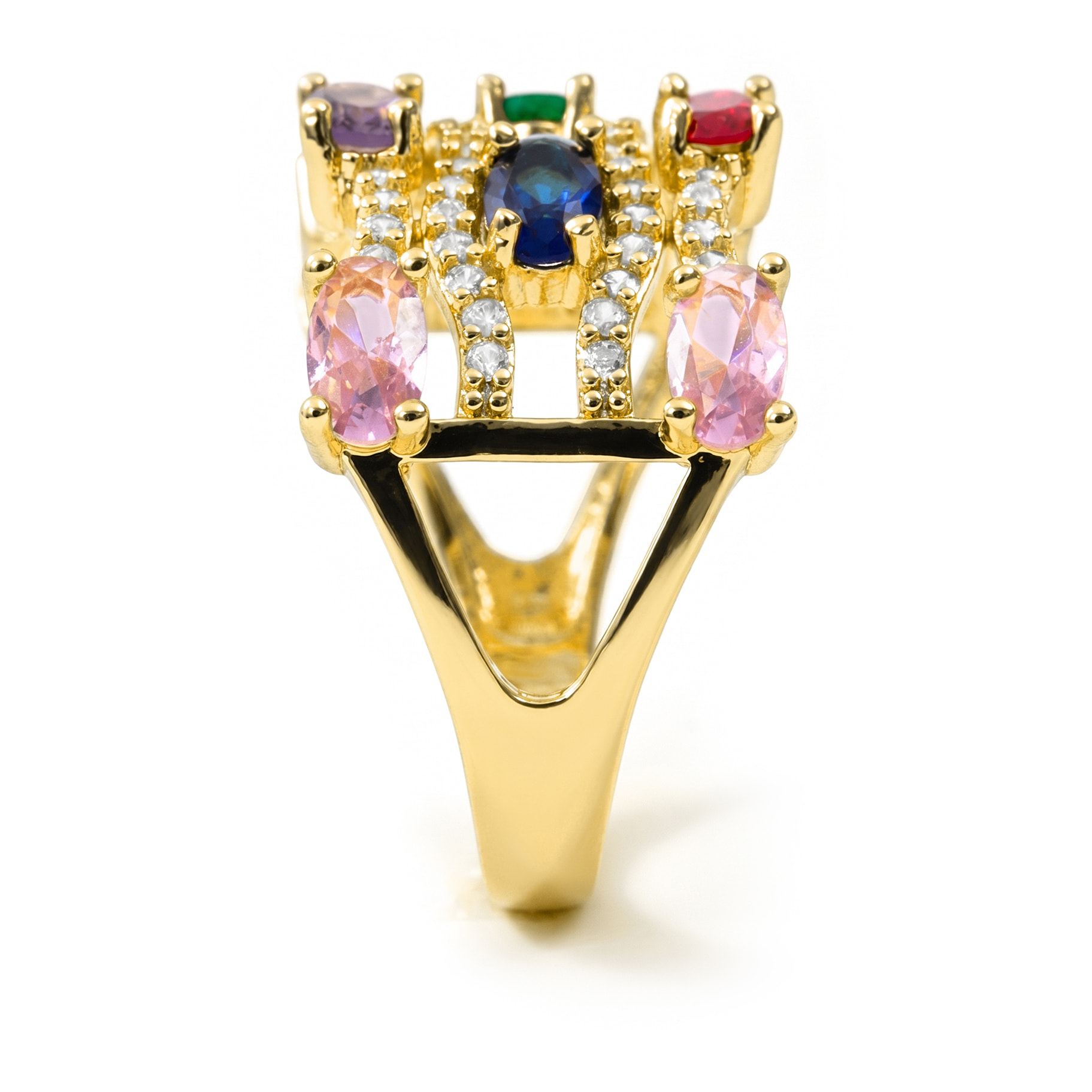 Anillo de Aleación de Metal y Circonita Multicolor acabado en oro amarillo de 18k