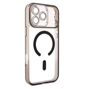 Custodia trasparente con fotocamera coperta e bordi neri. Magsafe per iPhone 17 Pro Max.