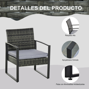 Conjunto de Muebles de Ratán Jardín 3 Piezas 1 Mesa 2 Sillas para Patio Gris