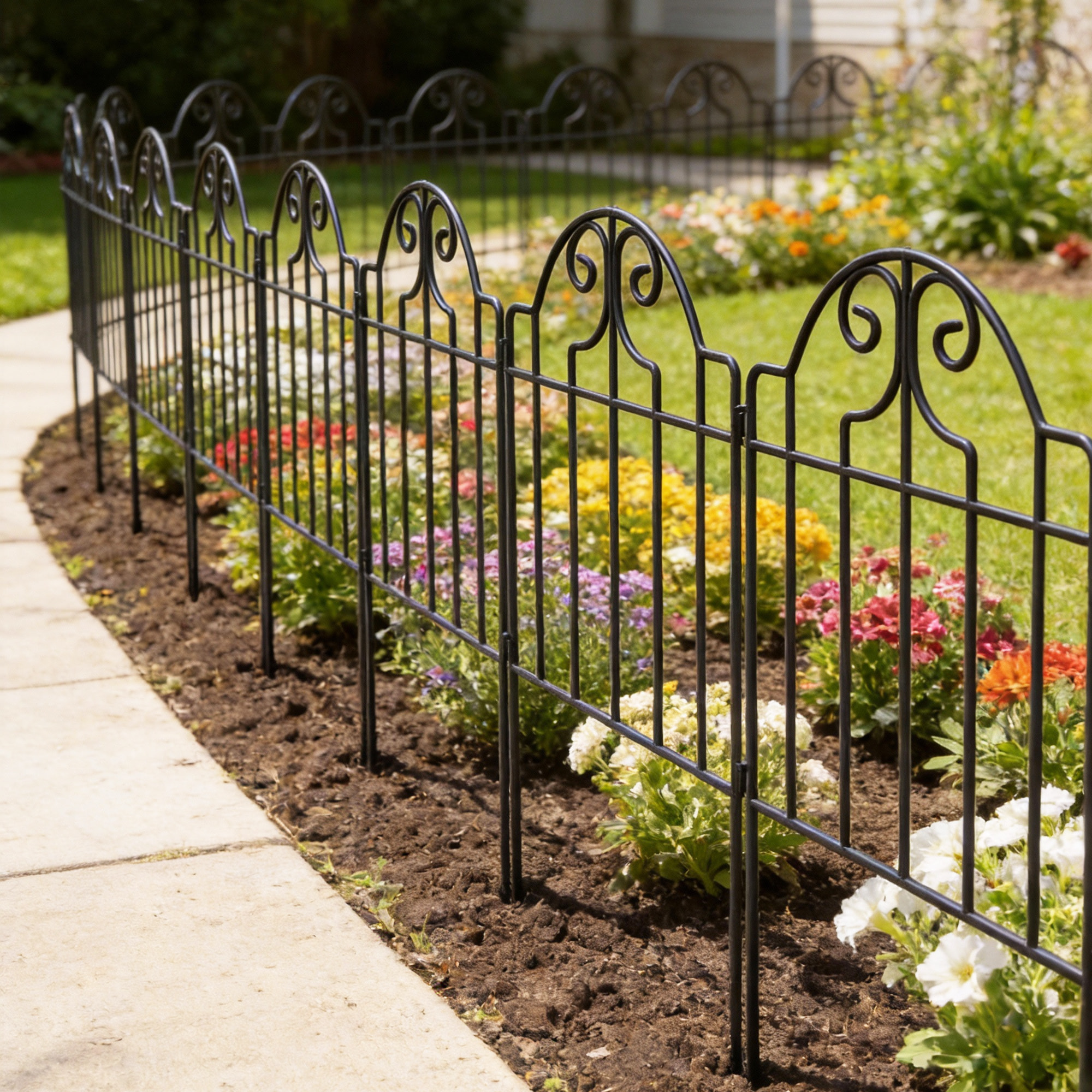 Set de 4 Vallas de Jardín de Metal, 125x57 cm, Vallas de Jardín Exterior Decorativas con Diseño Arqueado, Resistente y Fácil de Instalar, para Huerto, Patio, Terraza, Césped, Negro