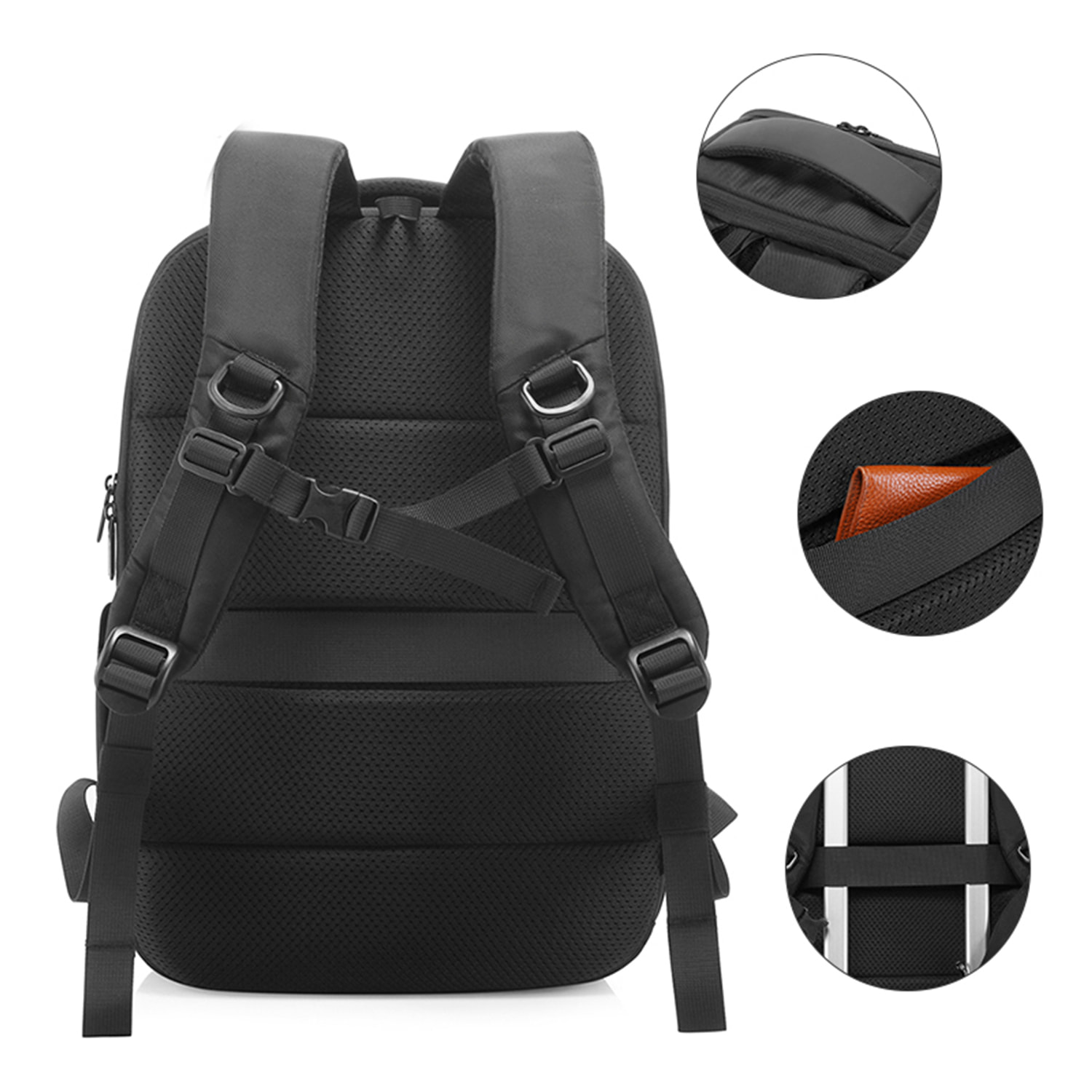 Mochila doble compartimento con capa impermeable, Laptop 15,6, bolsillo antirrobo. Adaptable a trolley.