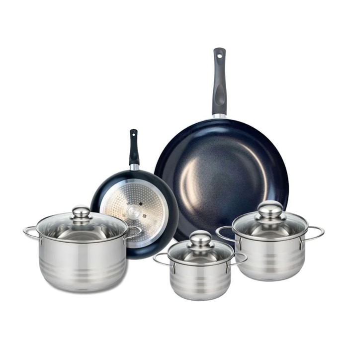 Ensemble de 2 Poêles de cuisson 20 et 32 cm et 3 faitouts 14, 16 et 20 cm Elo Prima Brillant