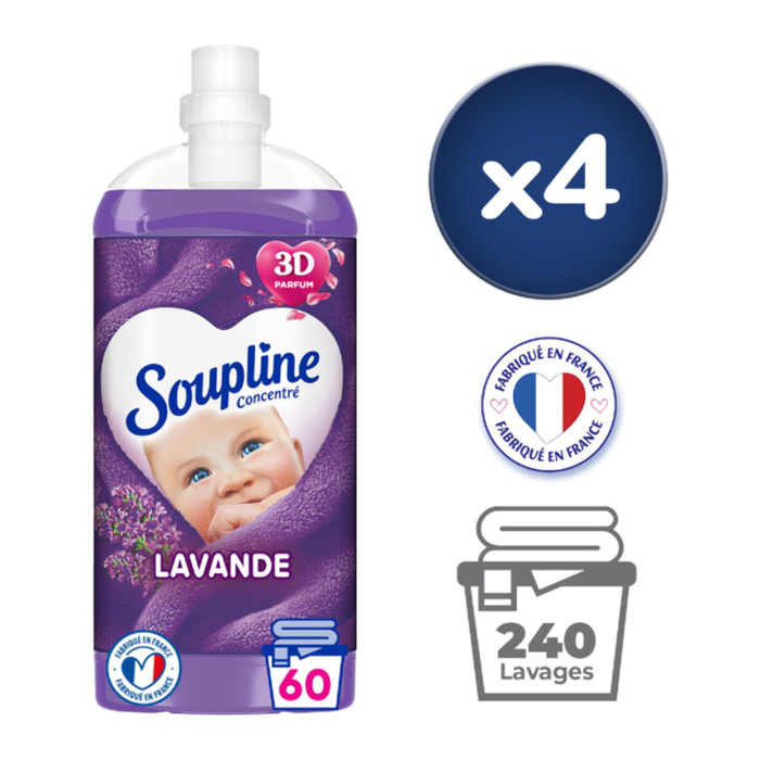 Pack de 4 - 2 lots de 2 - Adoucissants Soupline concentré 3D Lavande