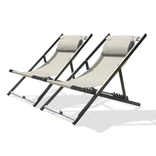 JULIA - Lot de 2 chiliennes de jardin en toile et aluminium gris anthracite