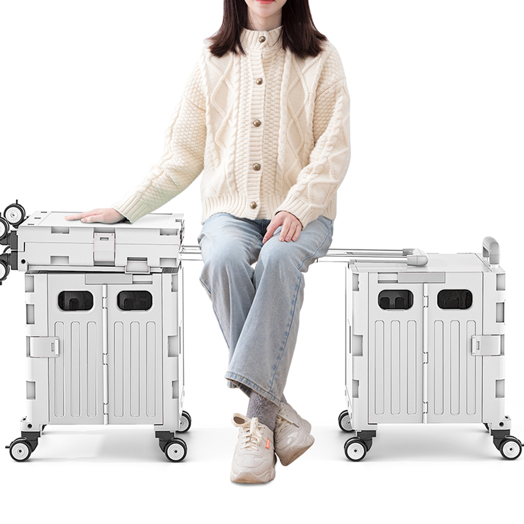Carrito de almacenaje Plegable 41 × 34,4 × 96,5 cm con 4 ruedas giratorias de 360º color Gris-42L