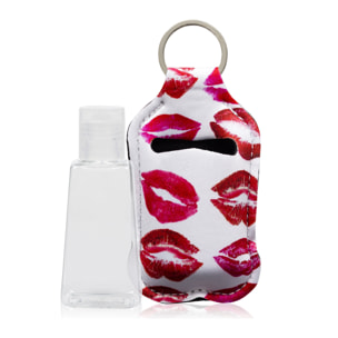 Portachiavi bottiglia igienizzante mani alcool ricaricabile 30ml tessuto design baci.