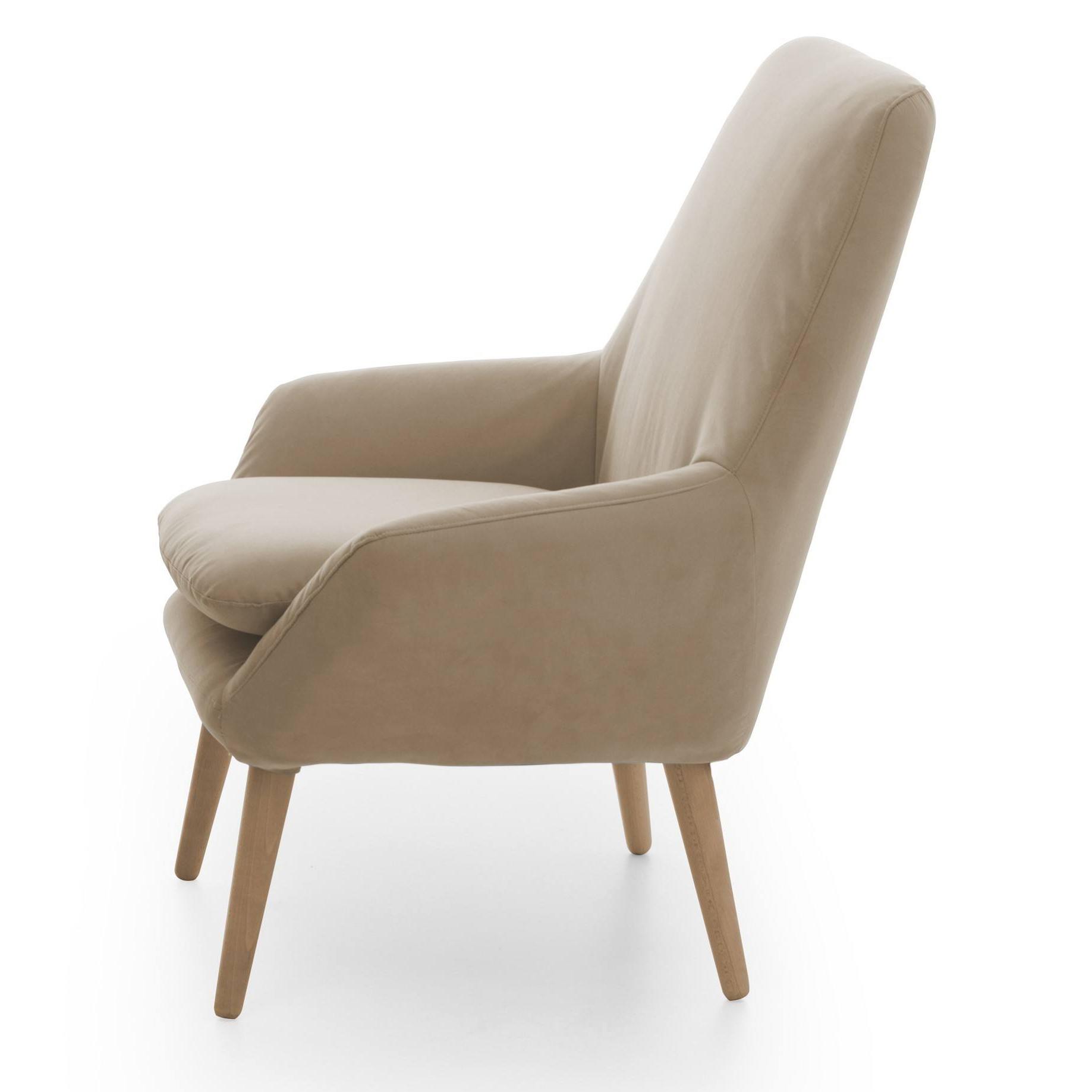 Poltrona Annarita, Poltrona di design da salotto, 100% Made in Italy, Poltroncina relax in tessuto imbottito, Cm 80x70h95, Beige