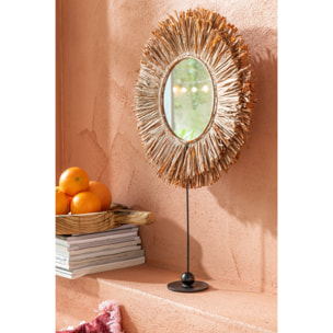J-Line miroir Rond sur pied - osier/raffia - marron -  41 x 50 cm