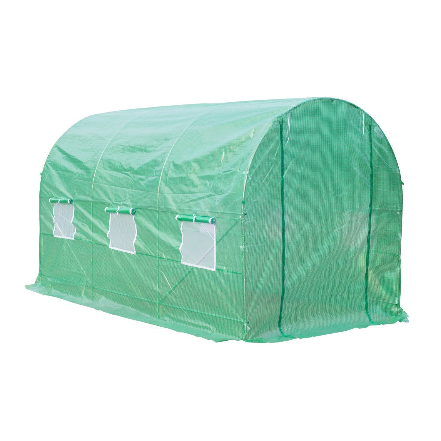 Serre de jardin tunnel 7m² 3,5L x 2l x 2H m châssis tubulaire acier galvanisé renforcé 6 fenêtres 1 portes vert