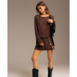 Vestido corto de punto con brillo y diseño acampanado