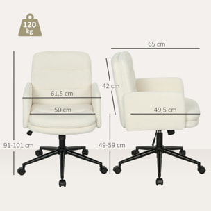 Chaise de bureau bouclette crème grand confort piètement acier noir