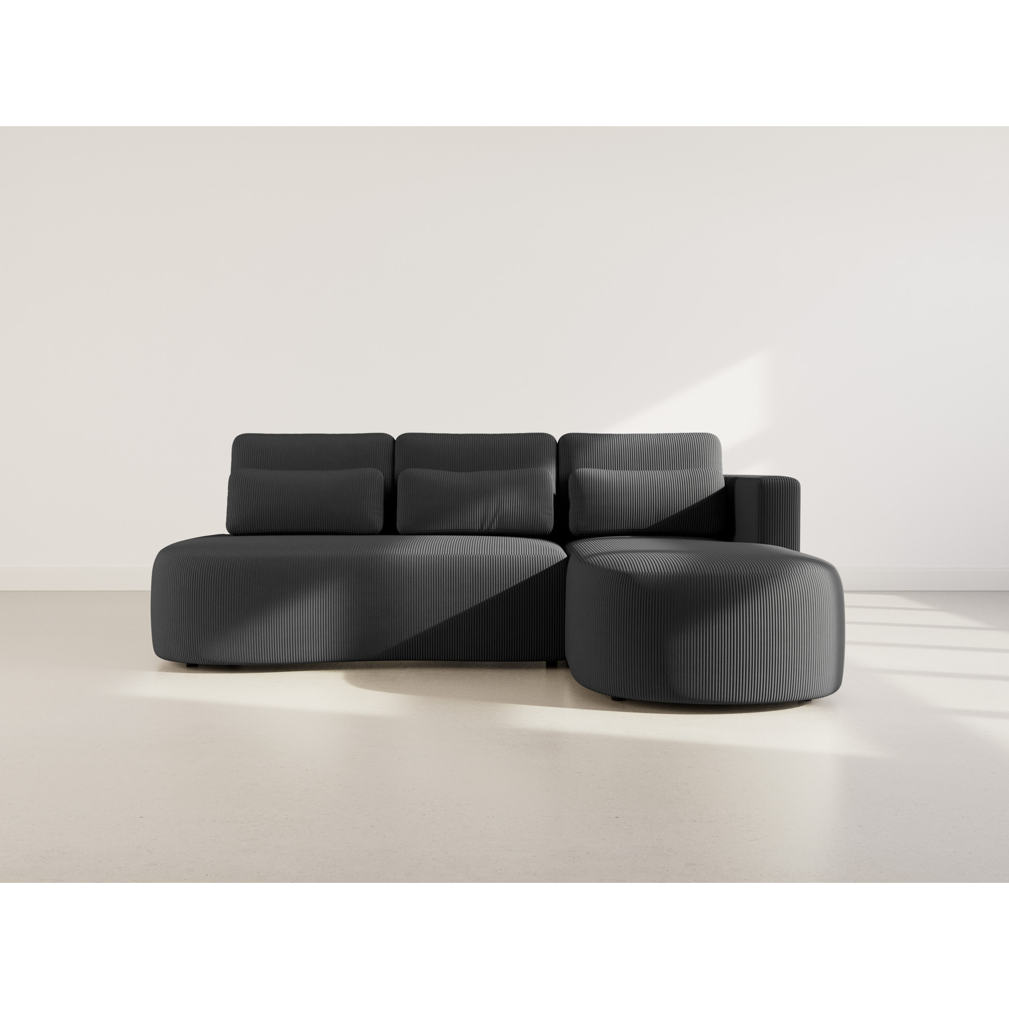 Mahina - canapé d'angle droit 4 places convertible avec coffre en velours côtelé - Noir
