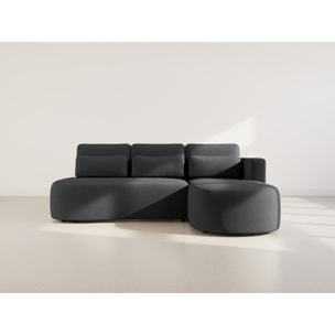 Mahina - canapé d'angle droit 4 places convertible avec coffre en velours côtelé - Noir