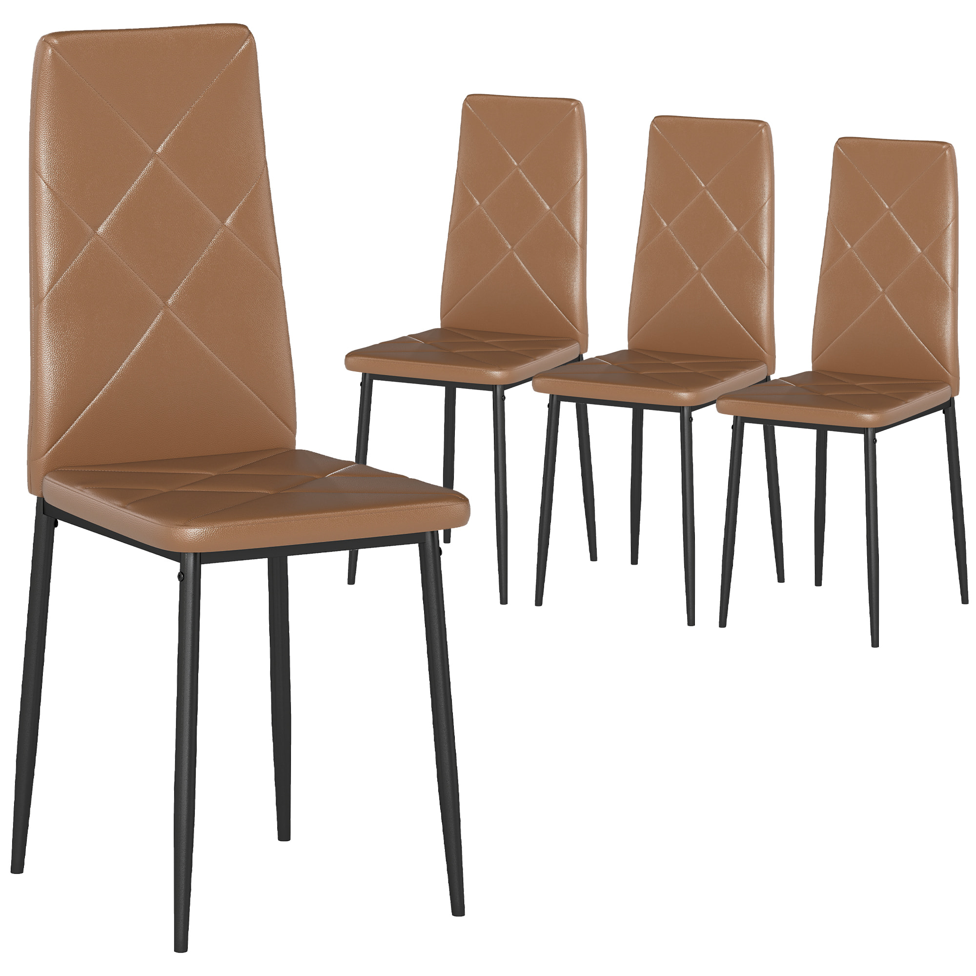 Pack de 4 Sillas de Comedor, Sillas de Cocina Modernas, Tapizadas de Cuero Sintética, Respaldo Alto, Asiento Acolchado, Patas de Acero, Marrón