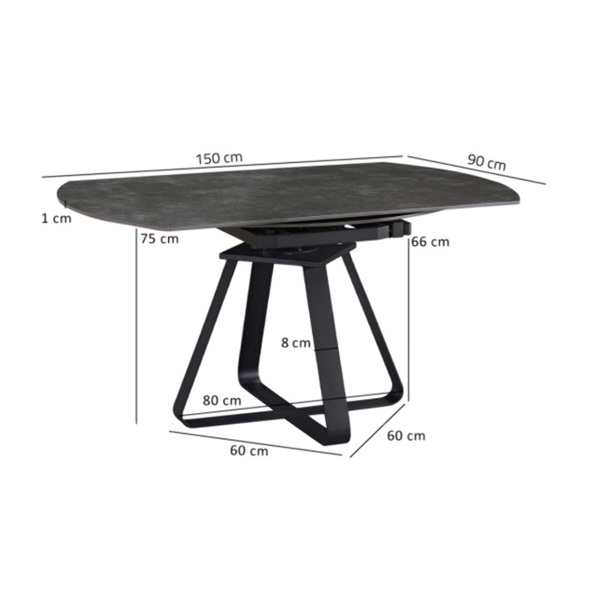 Table de repas extensible en céramique gris anthracite - 90/150 cm - GERMAIN