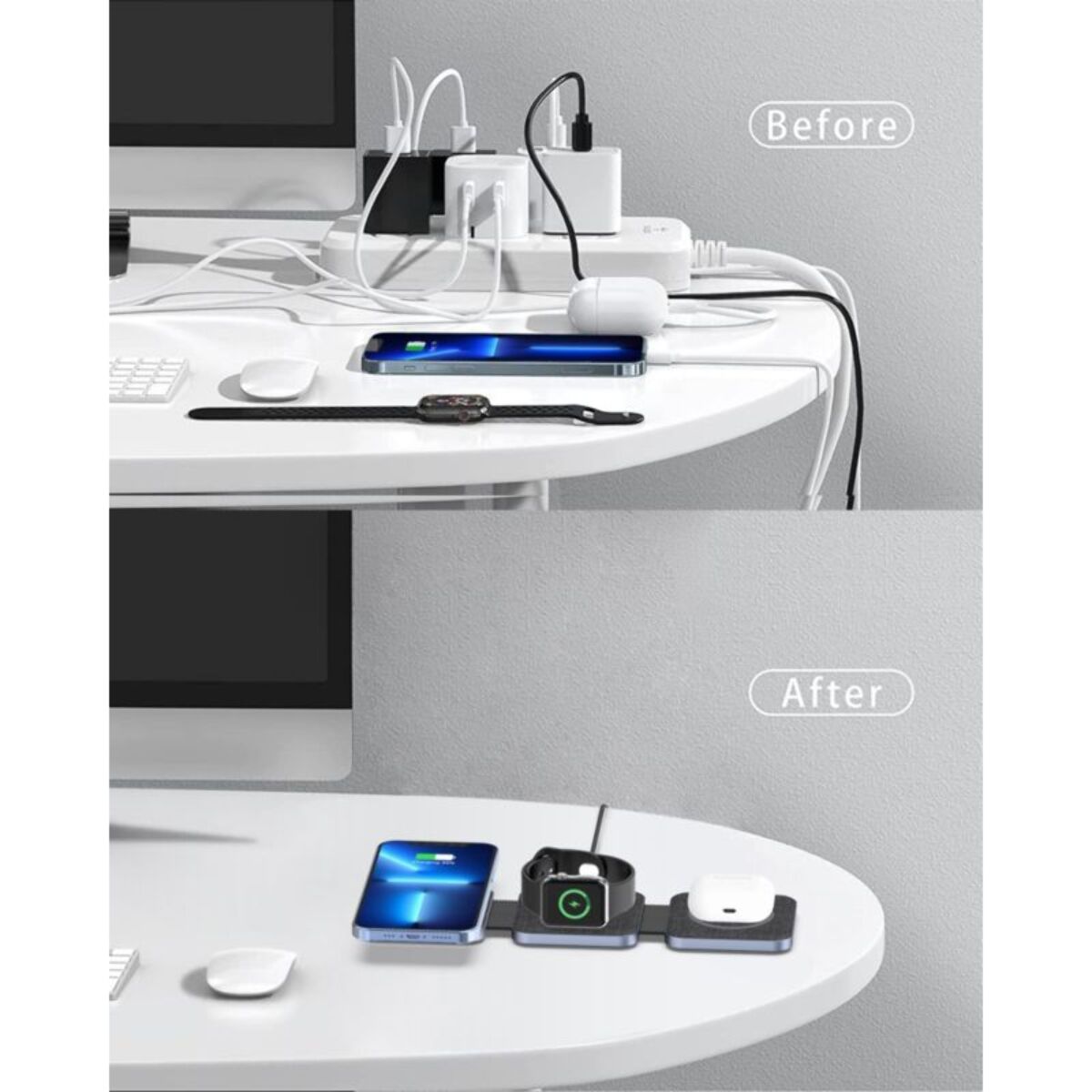 Chargeur ADEQWAT sans fil MagSafe 3 en 1 plat pliable 15W