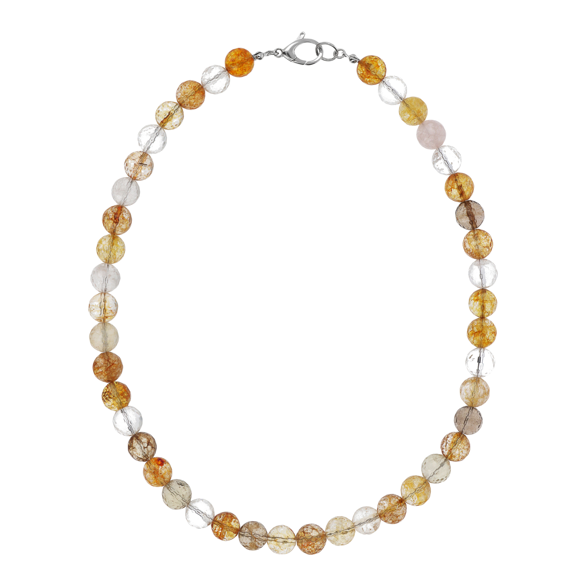 Collana Girocollo con Sfere di Pietra Naturale Quarzo Giallo in Argento 925 placcato Rodio