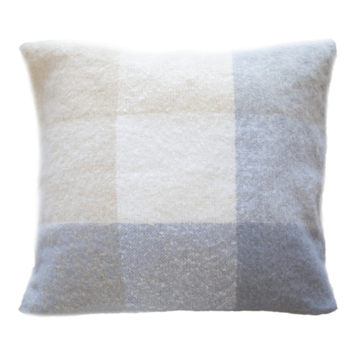 Housse de coussin à carreaux aspect mohair - Bleu