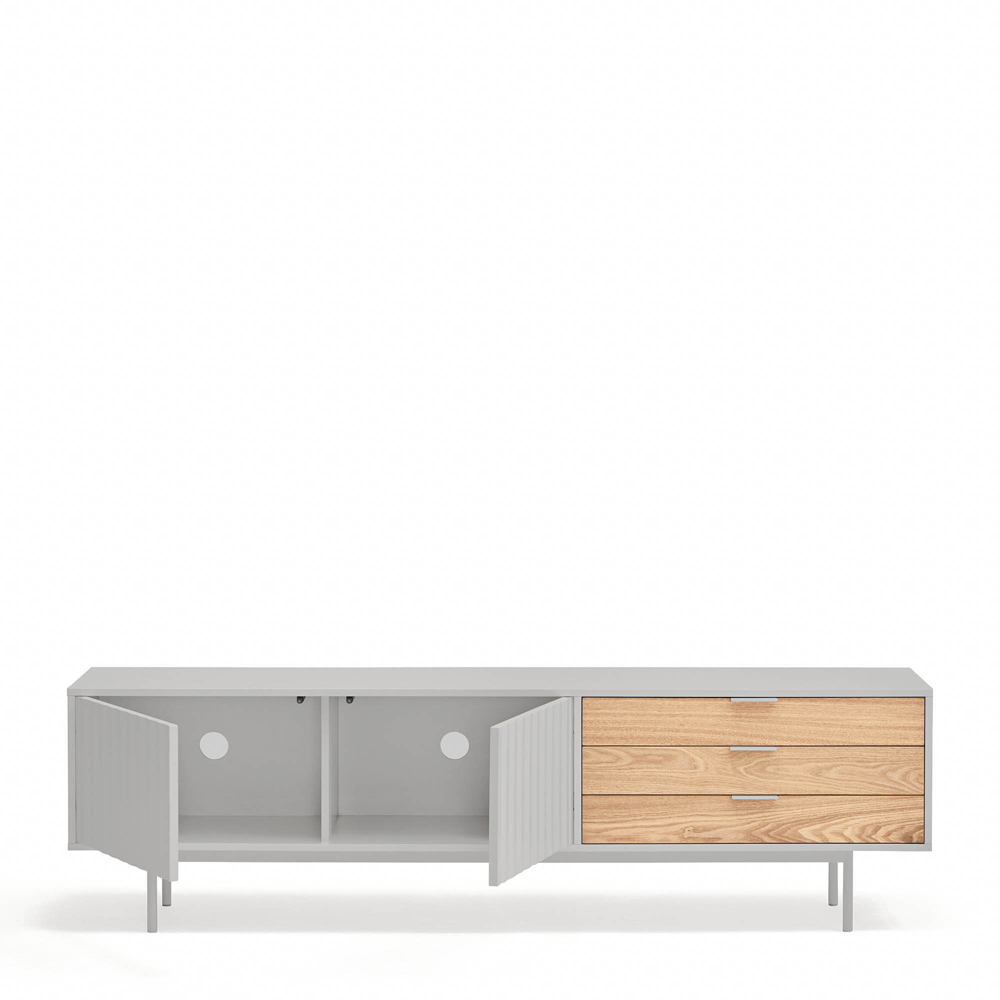 Mueble de televisión Sierra 2 puertas y 3 cajones gris claro y roble