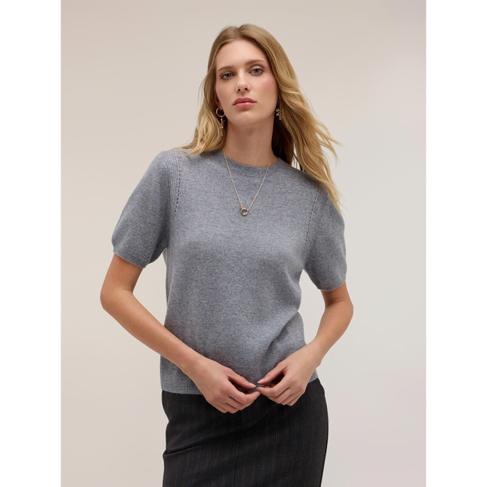 Motivi - Maglia in cashmere con dettaglio ajouré - Grigio