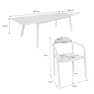 Table de jardin extensible bois d'acacia + 6 assises en résine couleur naturel Palena + Cerina