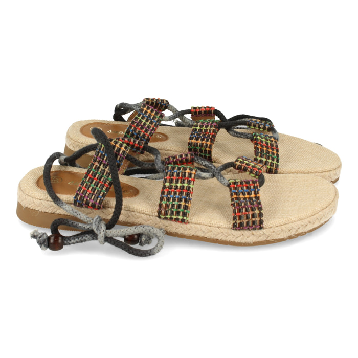 Sandalia Plana Multicolor con Cordones