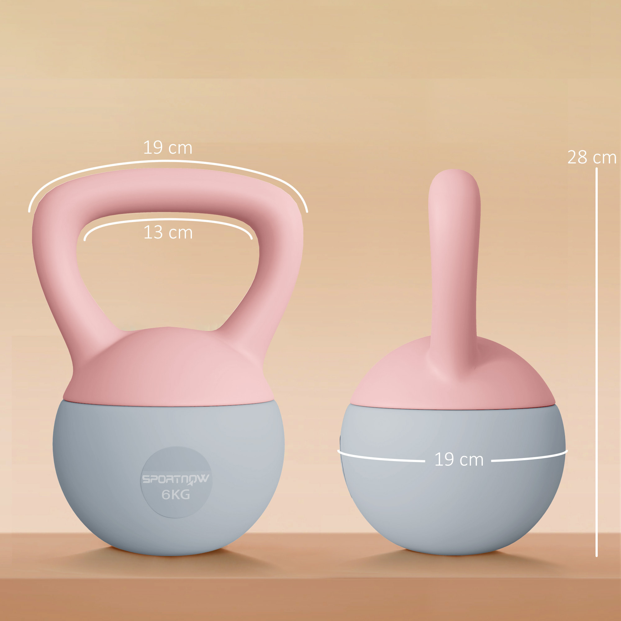 Kettlebell 6 Kg - prise ergonomique - entraînement musculaire & haltérophilie - PVC rose