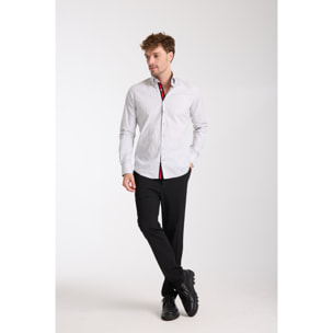 Camicia Uomo 2 Bottoni Button Down Slim Popeline Stretch Riga Media Bianco/Nero