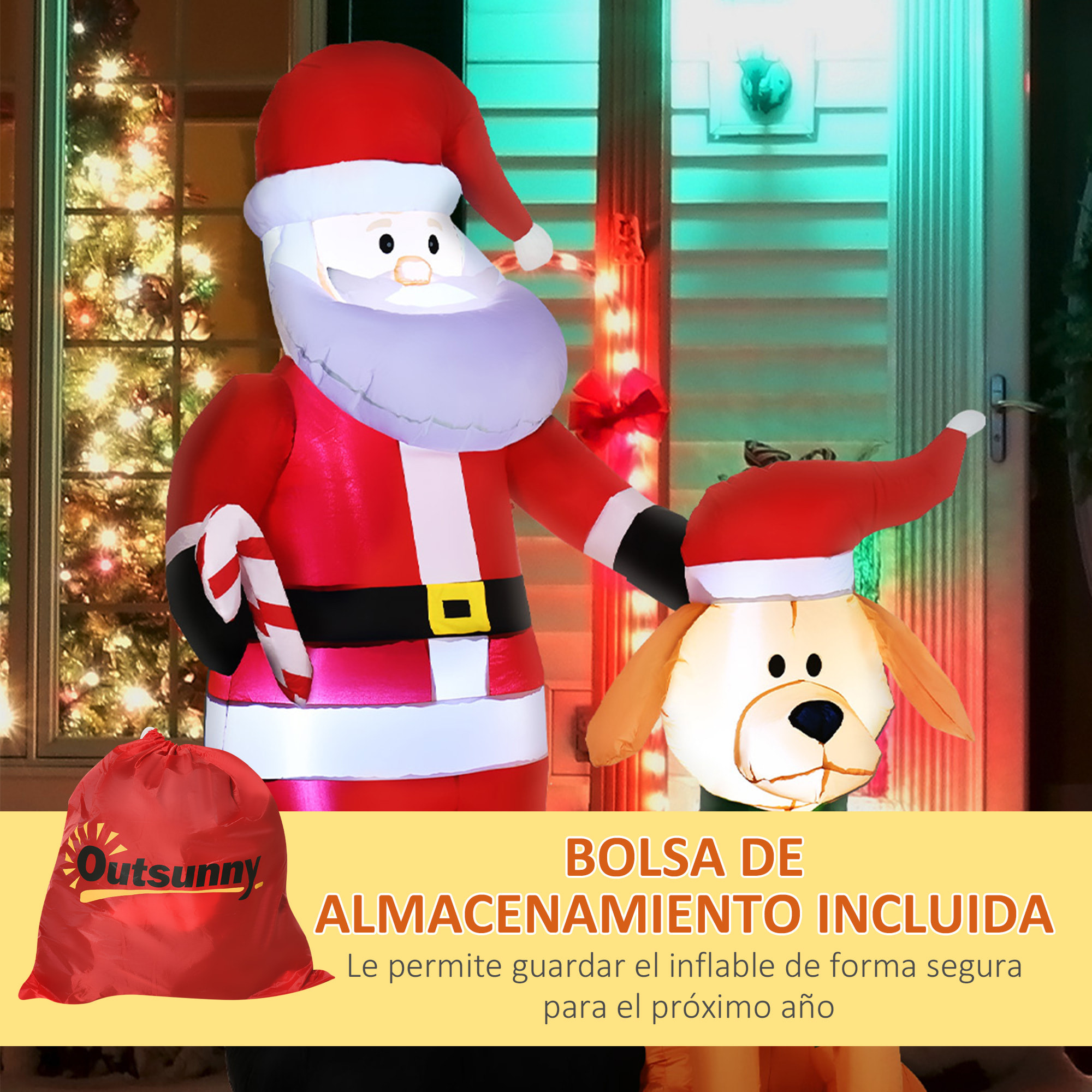 Papá Noel Inflable con Perro con 9 Luces LED IP44 e Inflador 117x80x157 cm