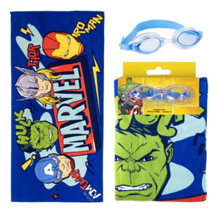 Set de Toalla y Gafas de Natación de Avengers - 24x34x6 cm - Color:Multicolor