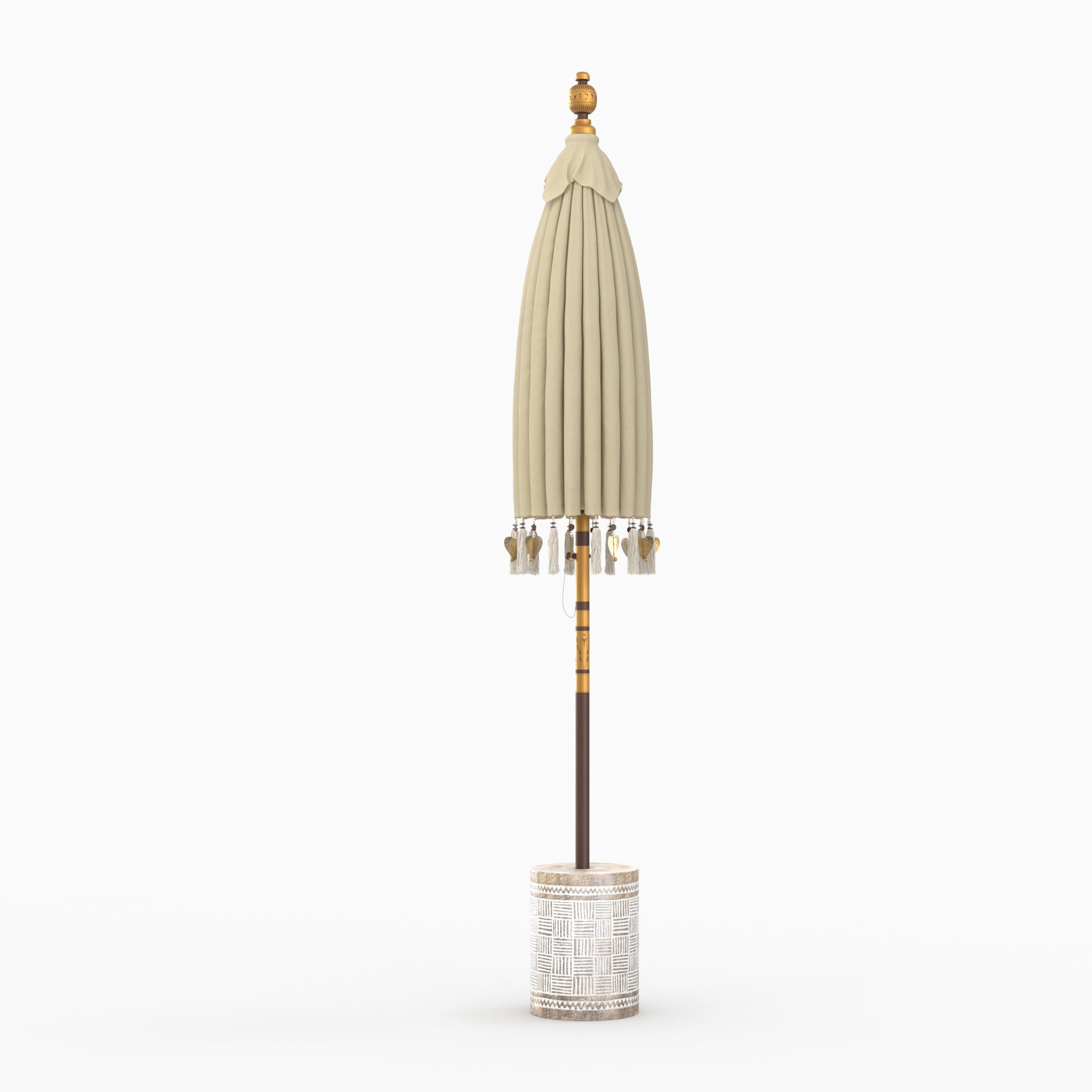 Ensemble parasol en tissu crème et pied de parasol en bois - Ali