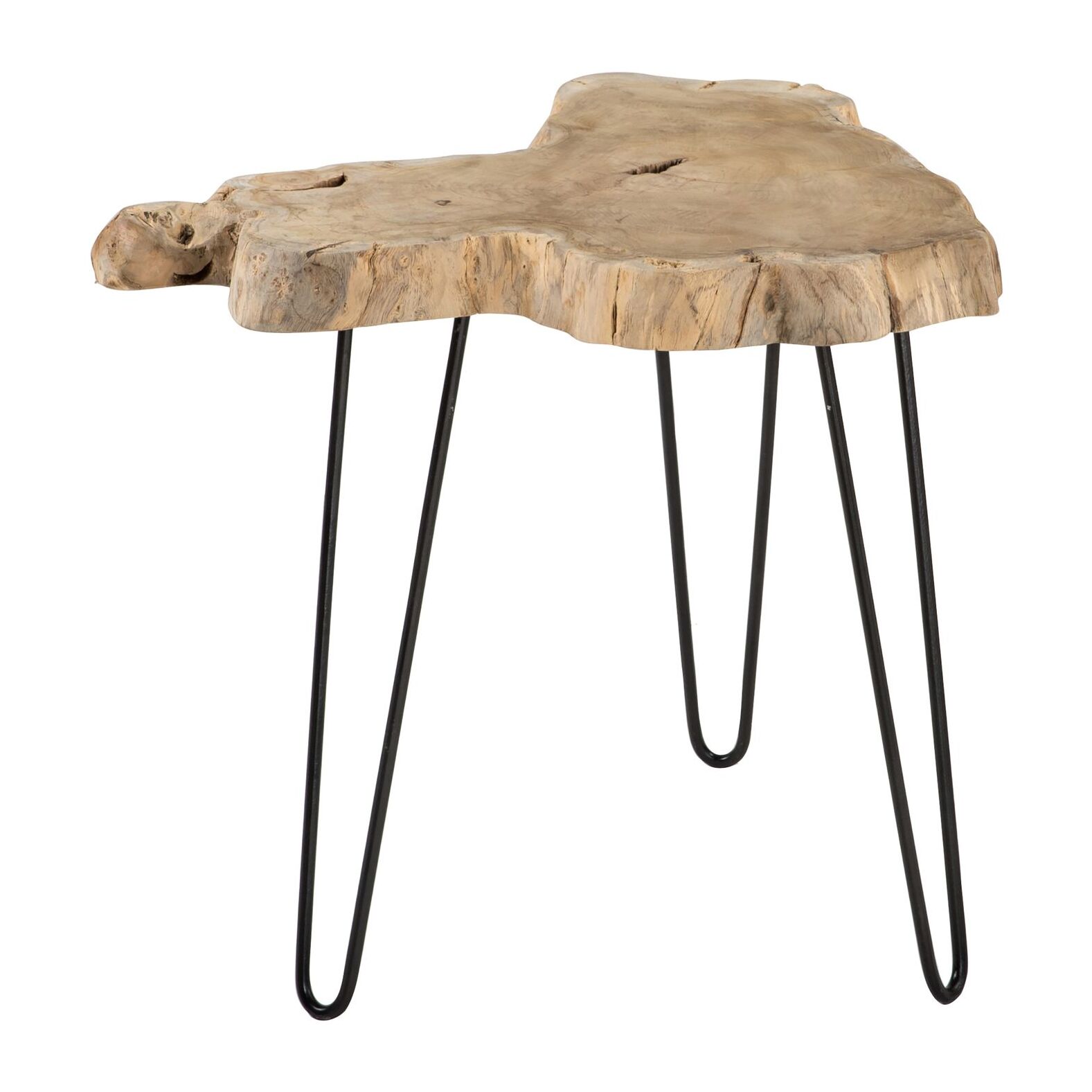 MEUBLE D'APPOINT EN TECK NATUREL/PIEDS EN MÉTAL NOIR DIA60XH50CM TIKI