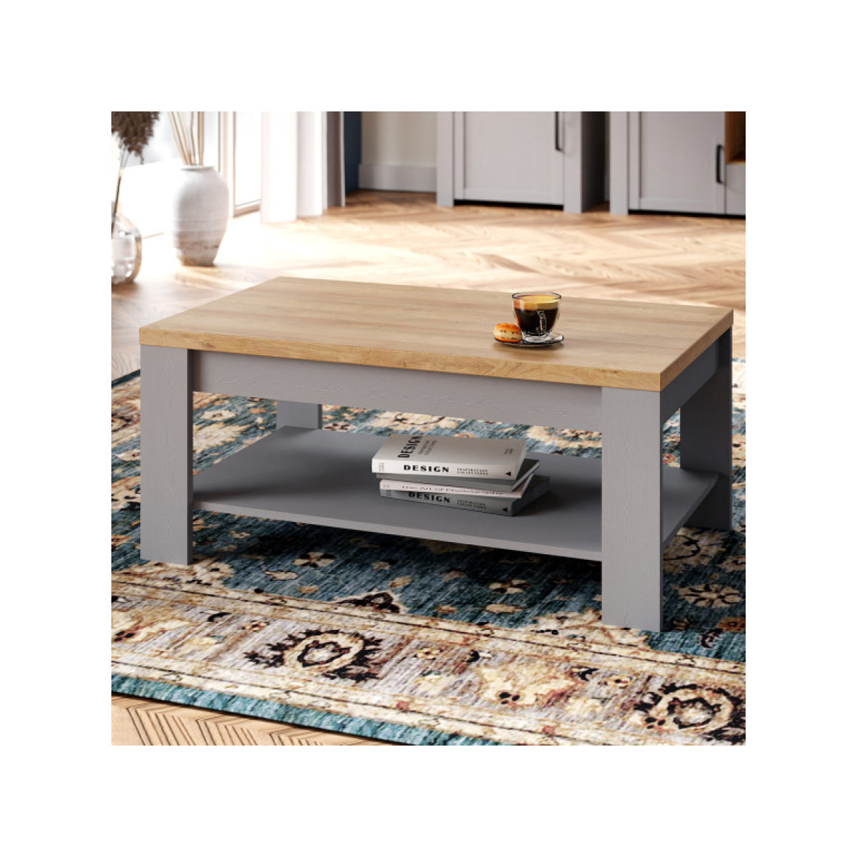 Table basse moderne de salon décor bois gris L100 cm - ST MALO