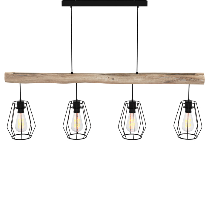 Suspension en bois et métal 4 lampes - Clotilde